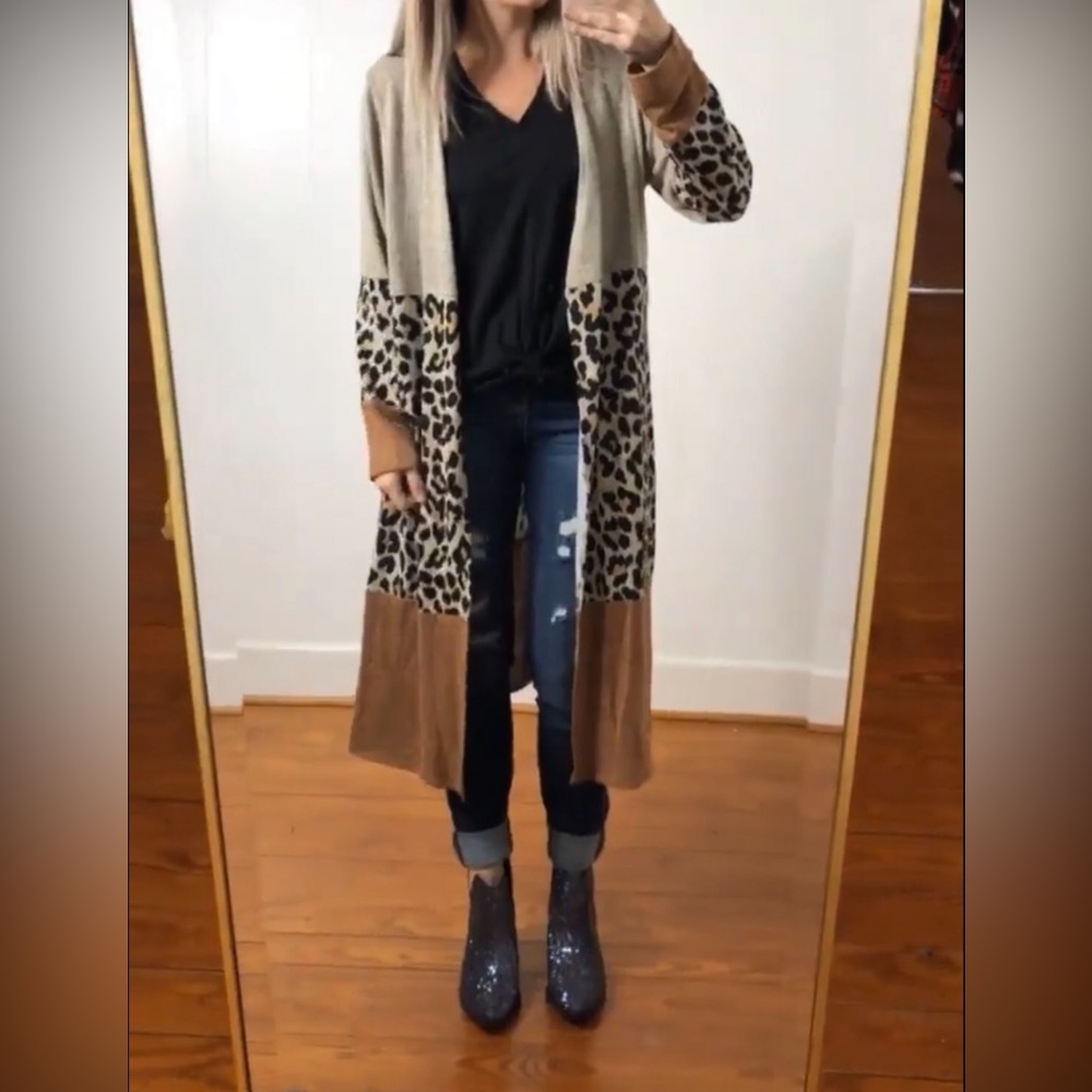 JODIFL animal print open front duster cardigan lightweight brown black tan Fall